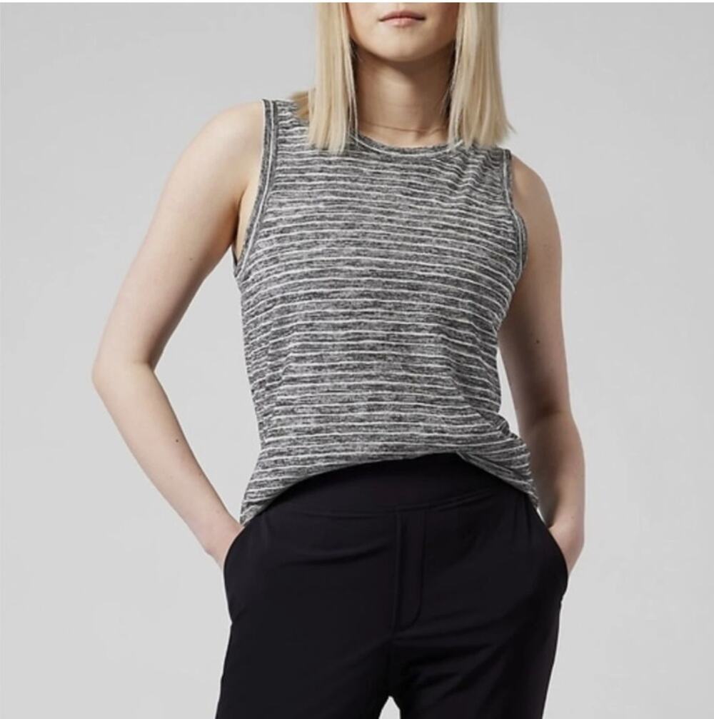 Athleta Breezy Tank Black/Gray/White stripes size 1X NWT